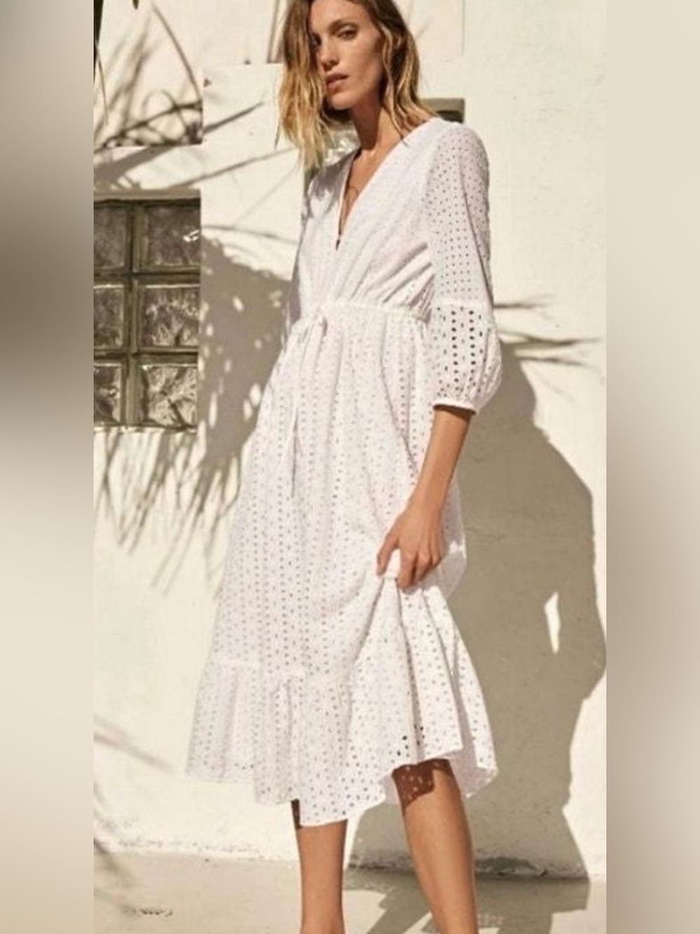 Zara White Eyelet Midi Dress